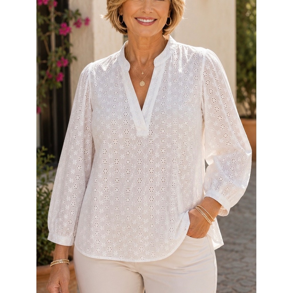 Brooks Brothers Women Blouse White 14 Eyelet Embroidery Cotton Cottagecore